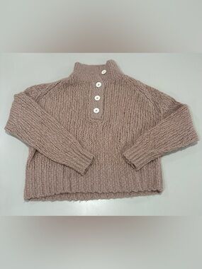 Everlane Blush Pink Chunky Knit Button Mock Neck Sweater